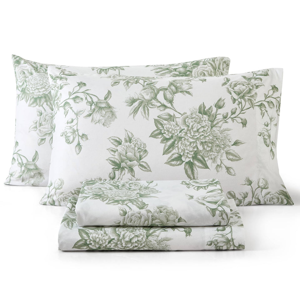 HLC.ME Rose Toile floral bed sheets pattern adds elegant décor.