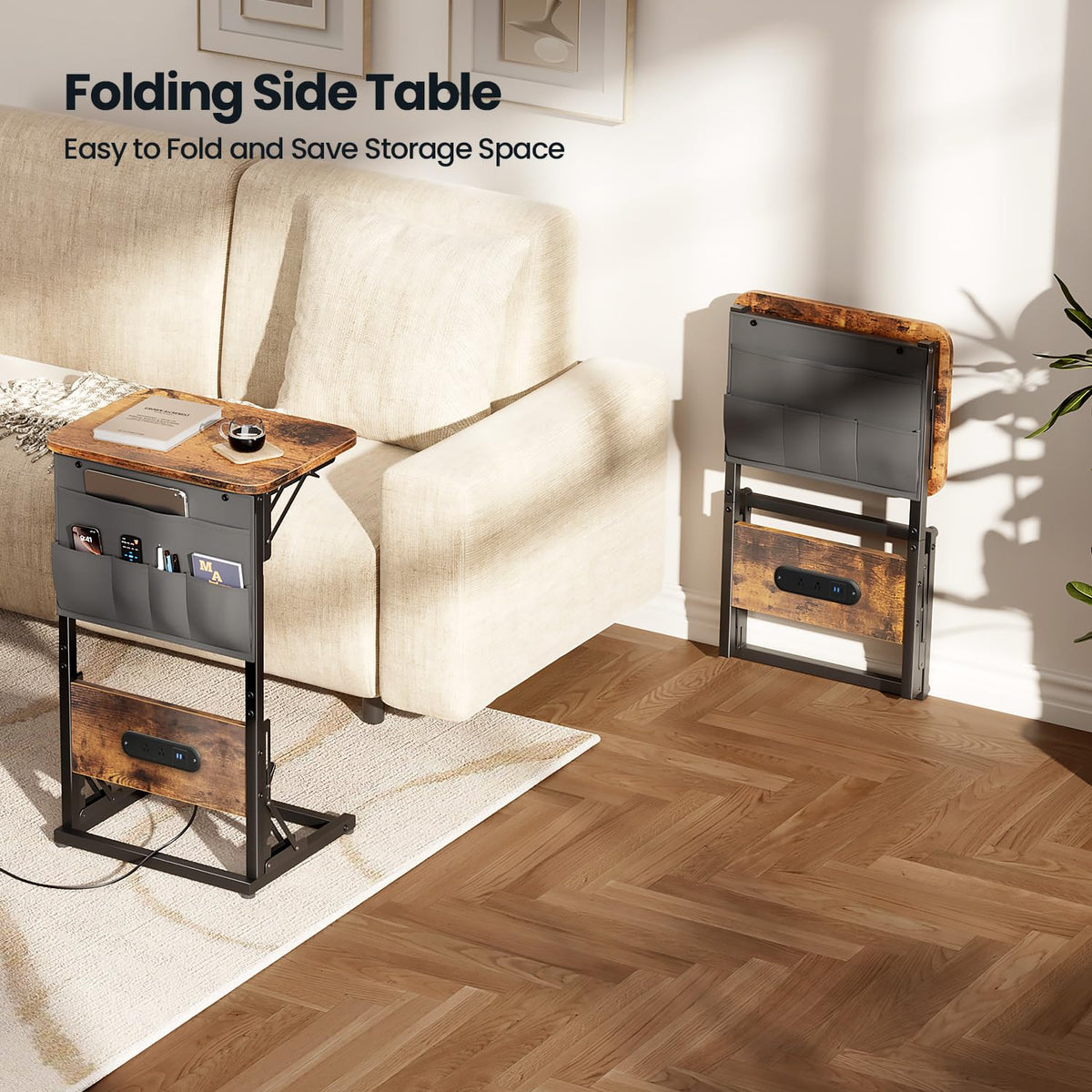 HLDIRECT end table with a 59-inch power cord reaching outlets