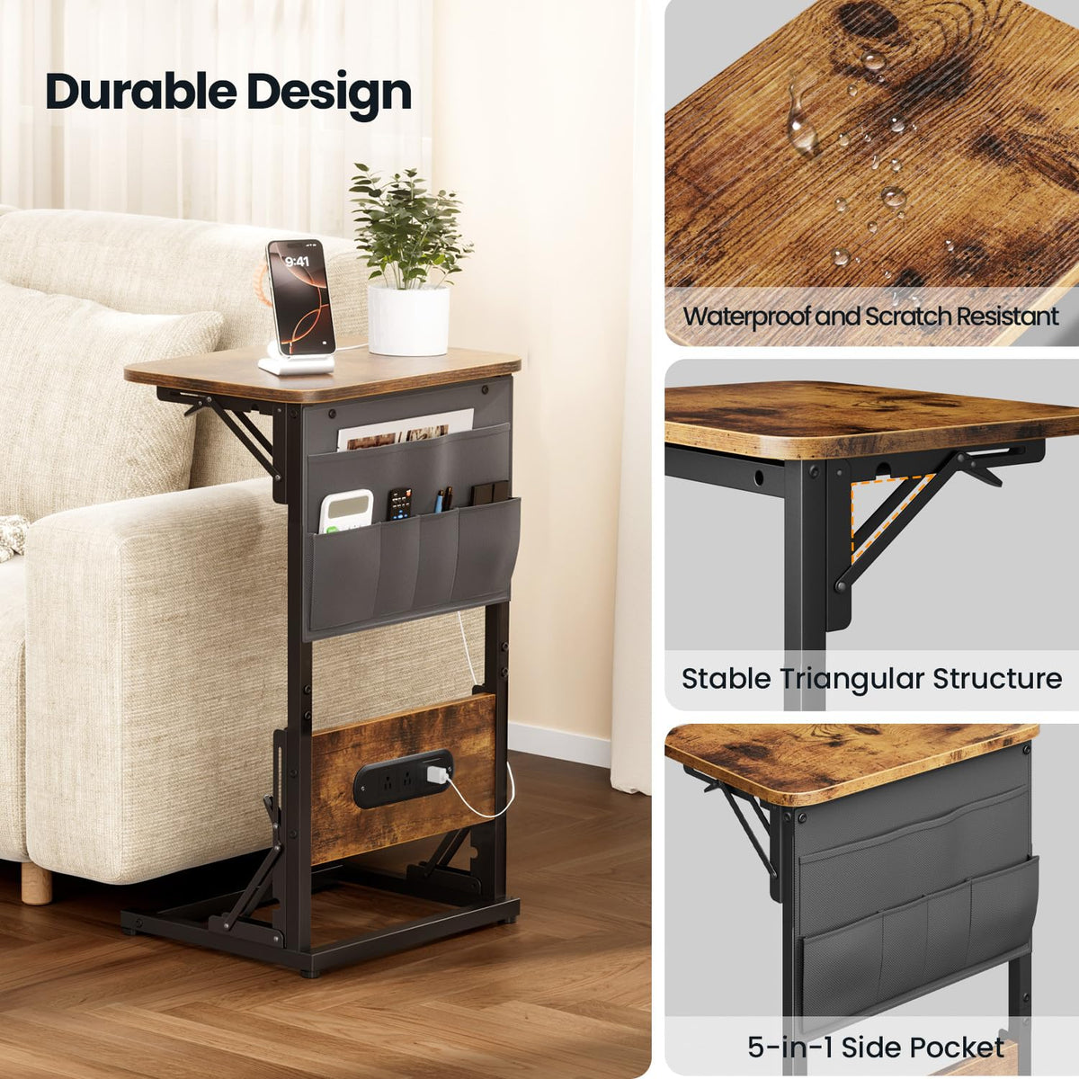 HLDIRECT end table adjustable feet providing stability on different floors