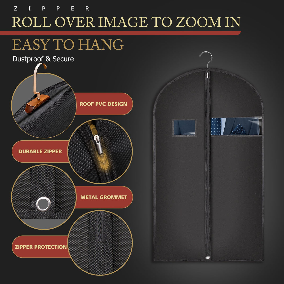 Hleelomi 40-inch garment bag with zipper maintains smooth closing for organized packing