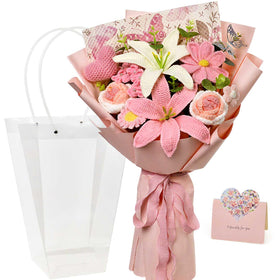 Hlenbin crochet lily bouquet style2 pink — elegant wedding decor and keepsake.