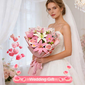 Hlenbin pink white lily bouquet — soft, enduring color for weddings and gifts.