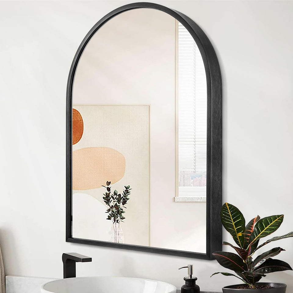 HLFMVWE arch wall mirror 20x16 reflecting natural light in bathroom