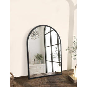 HLFMVWE arch wall mirror with brushed metal frame enhances modern decor
