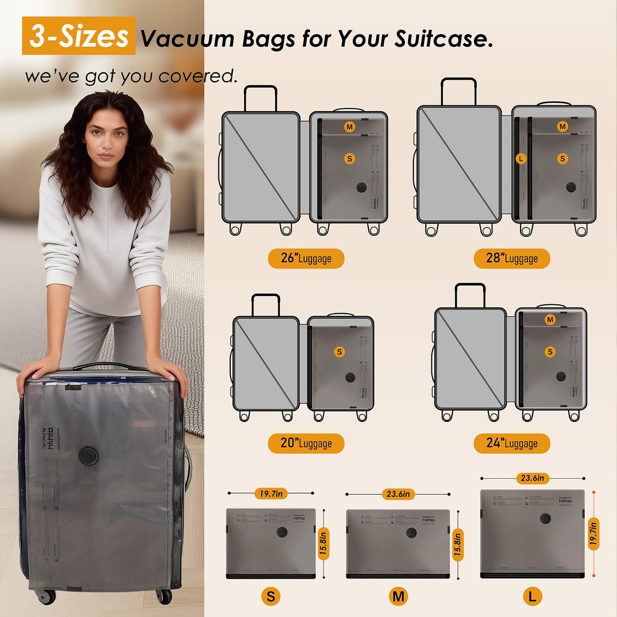 Hlihlo 16x24 travel vacuum bag compact design for luggage efficiency.