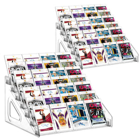 Hlimior 7-tier acrylic card display stand showcasing trading cards neatly.