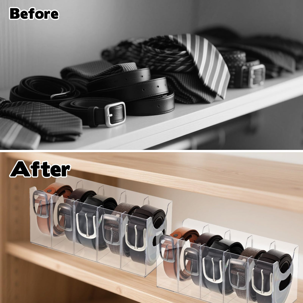 Removable dividers in Hlimior organizer customize compartments for belts, ties, or socks.