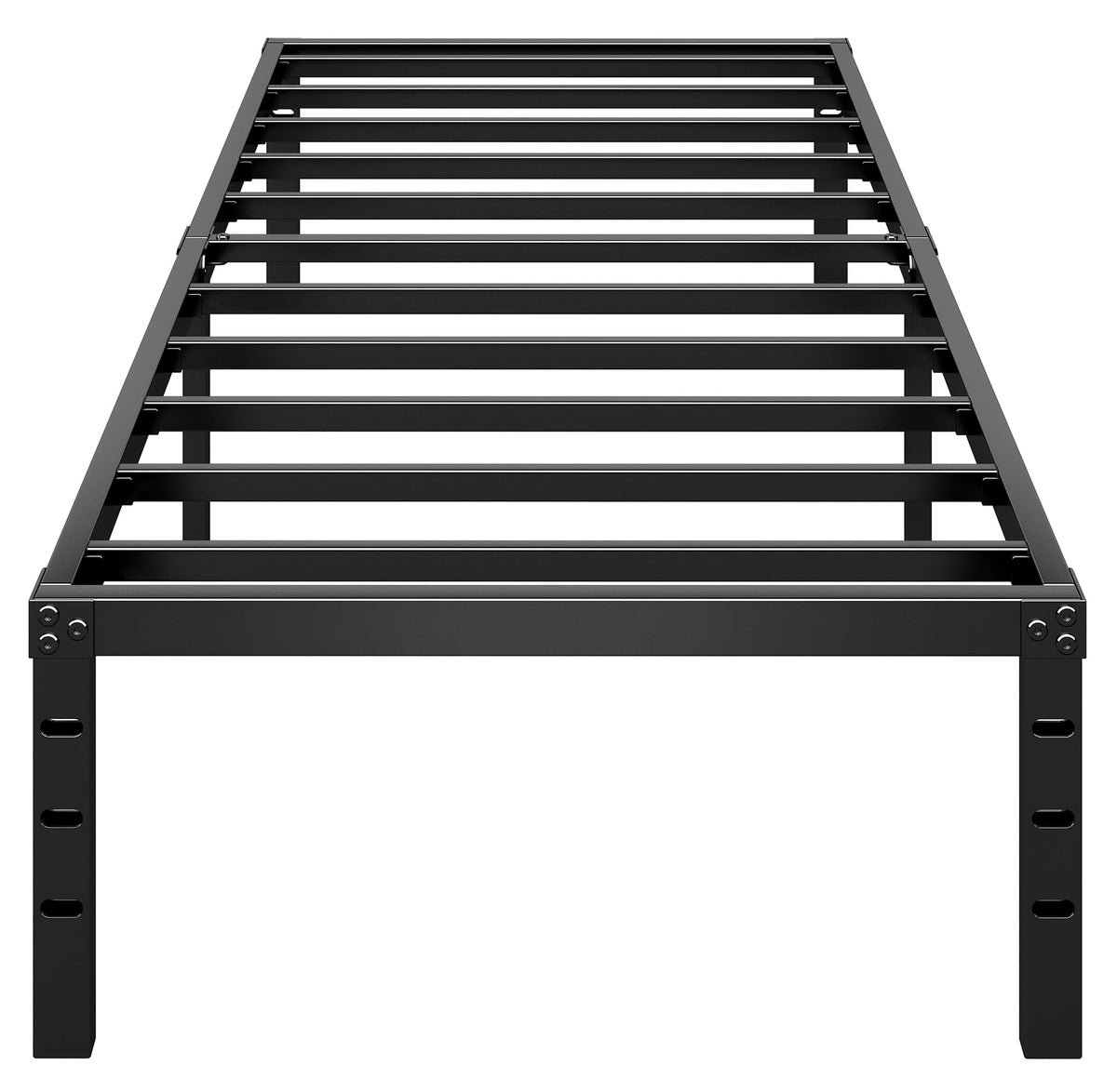 HLIPHA metal platform bed front view shows sleek lines, ideal for modern bedrooms with solid support.