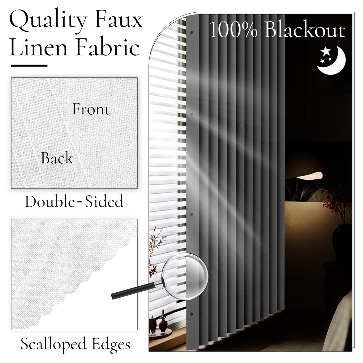 HMYI 100% blackout faux linen fabric for privacy and sleep-friendly shading