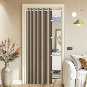 HMYI blackout curtain fabric close-up showing premium faux linen texture for privacy.