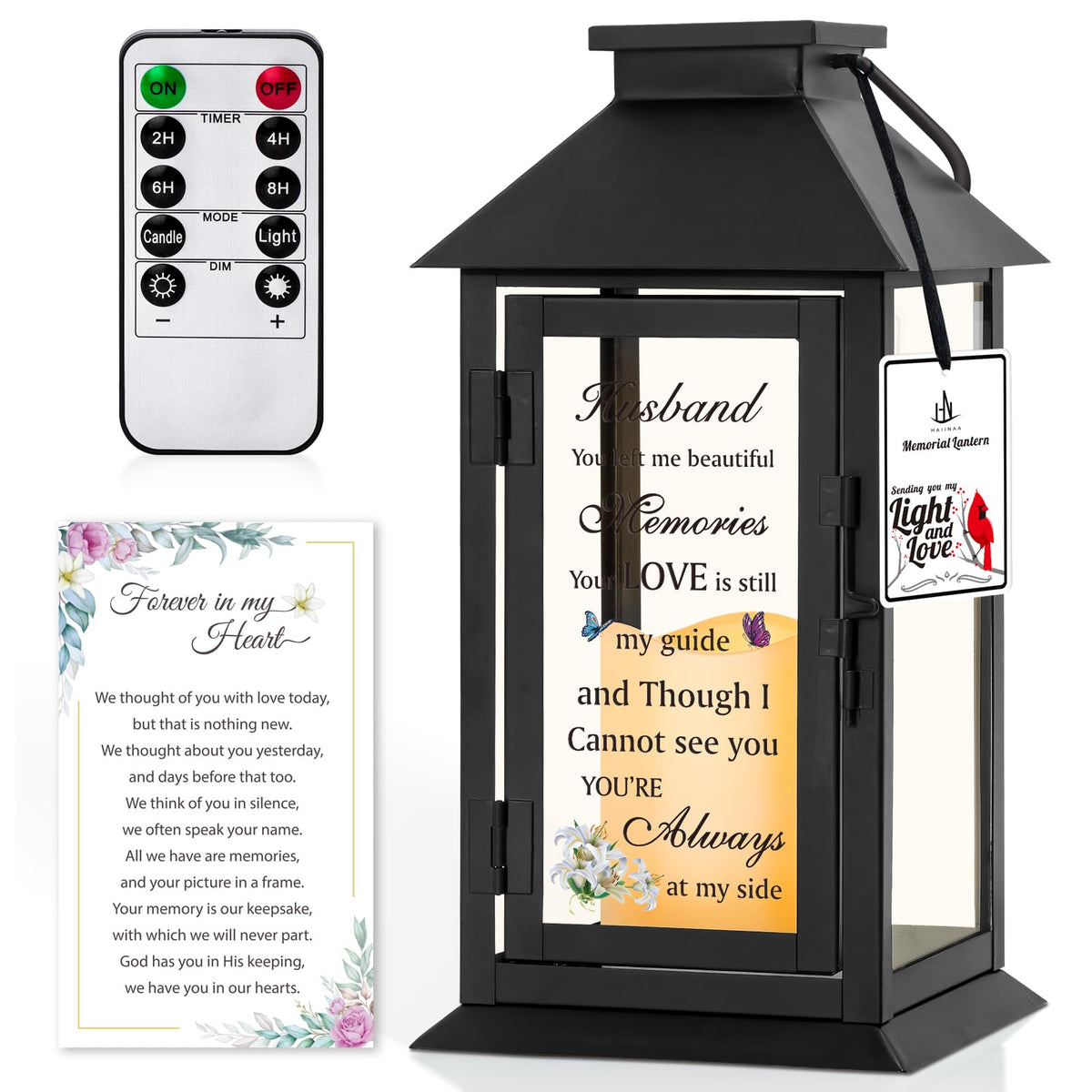 HN HAIINAA memorial lantern with butterfly glass and LED candle for gentle remembrance