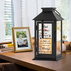 HN HAIINAA memorial lantern glass detail shows UV-printed text for clarity.