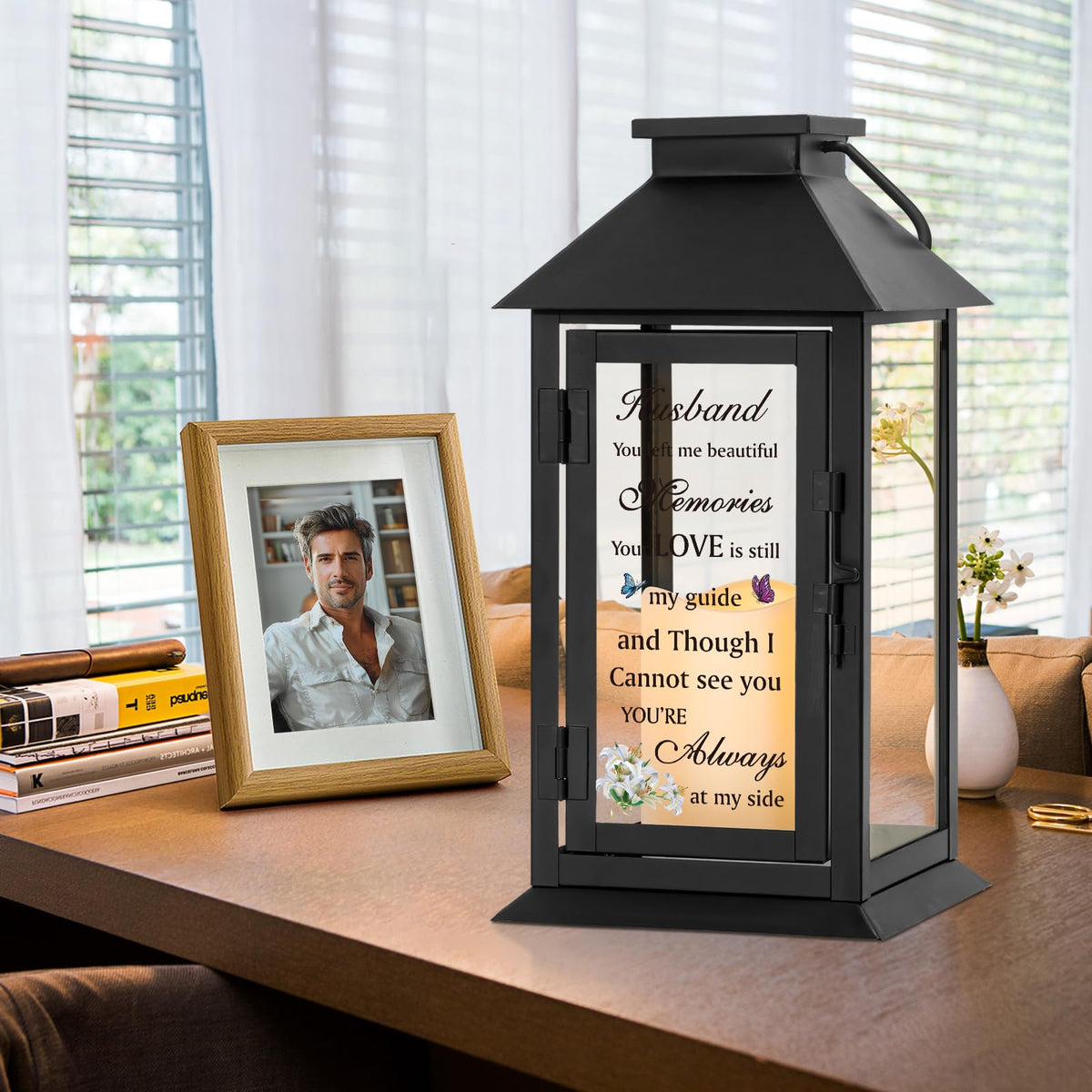 HN HAIINAA memorial lantern glow through beveled glass, ideal for reflective evenings