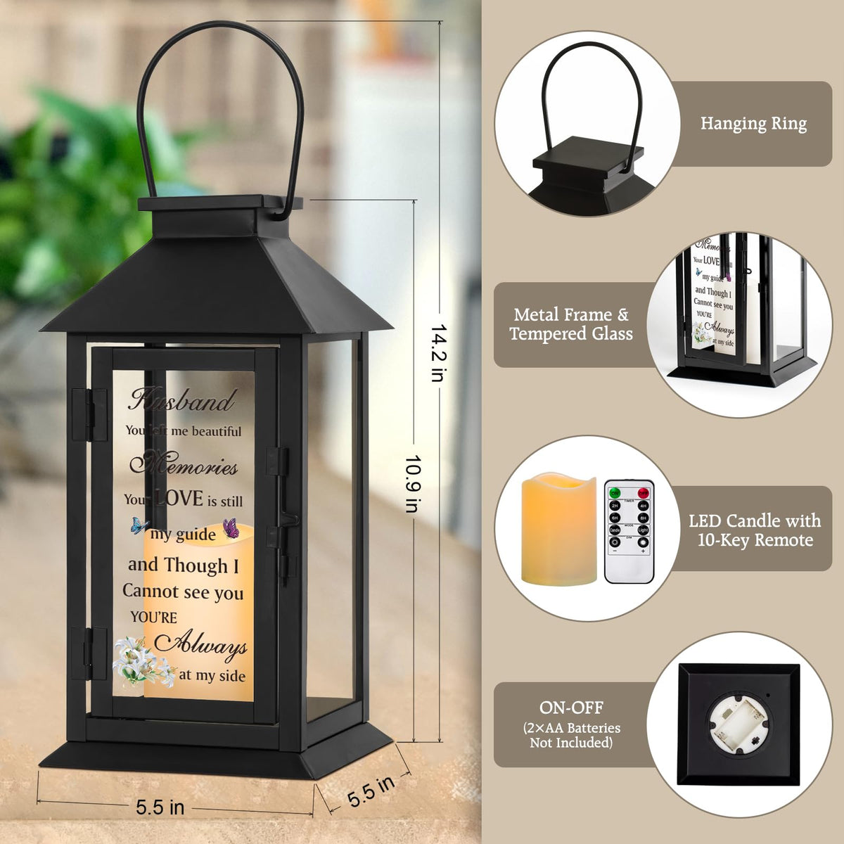 HN HAIINAA memorial lantern sturdy metal frame and glass panels