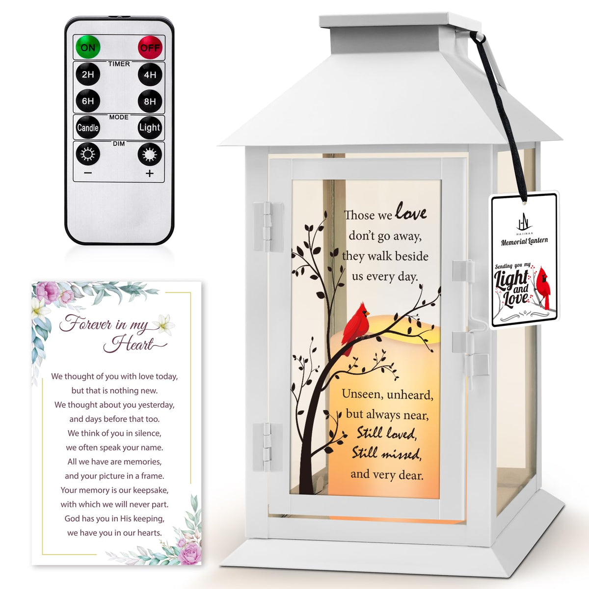 HN HAIINAA memorial lantern front view with LED candle for safe, comforting remembrance.