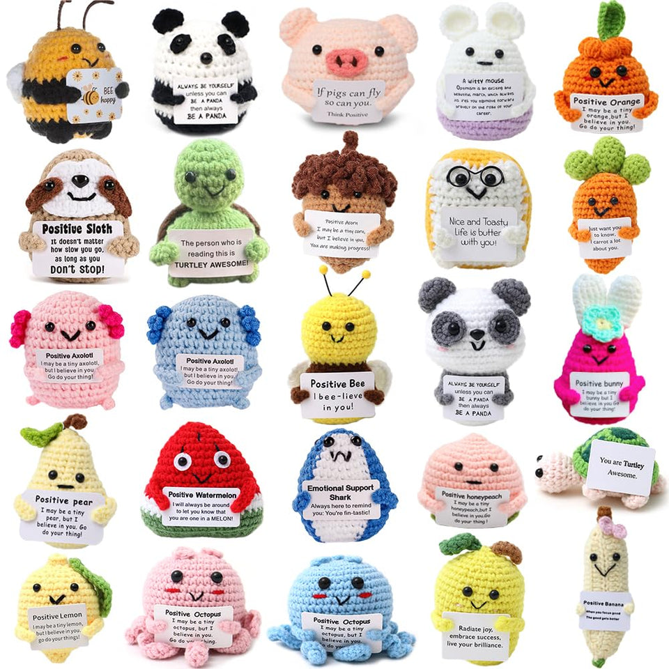 Hnqiqs positive crochet animal bulk, palm-sized cheerleader for morale.