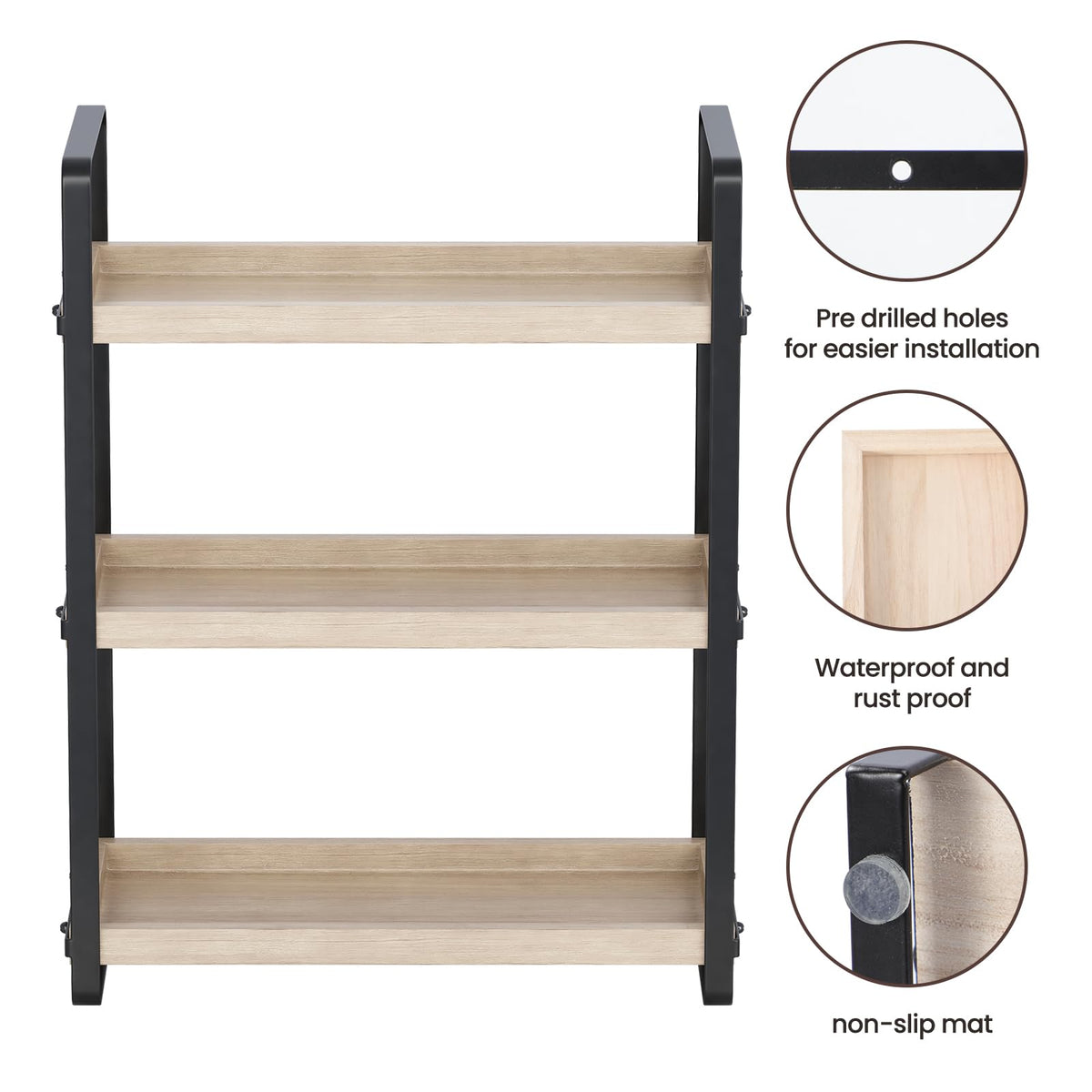 HNRLOY Burlywood 3-Tier saves counter space while storing daily essentials.