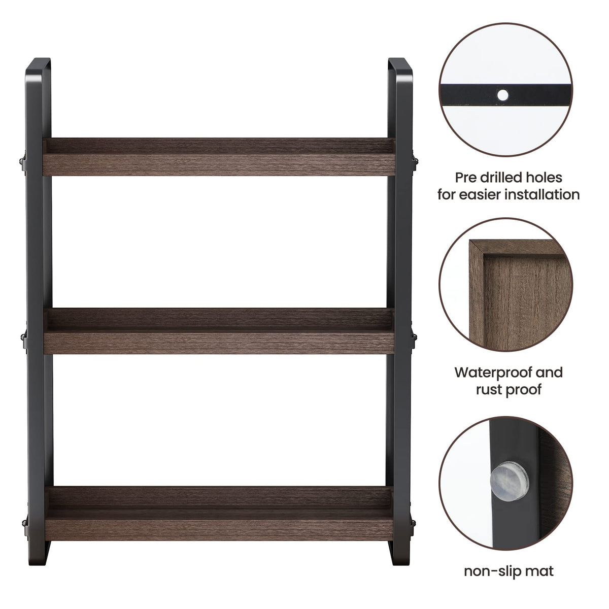 HNRLOY brown countertop storage shelf for bathroom essentials.