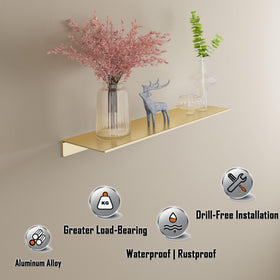 HNVNER decorative wall shelves enhance bedrooms and living rooms with a sleek metallic accent.