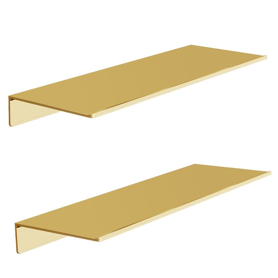 HNVNER metal floating shelf in brushed gold for stylish wall display and storage.
