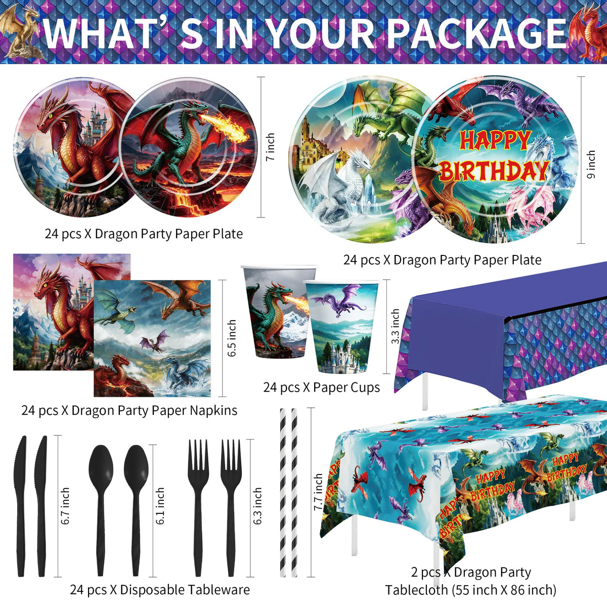 HOAKWA dragon dessert plates 7in feature fiery dragon art for charming dessert moments.
