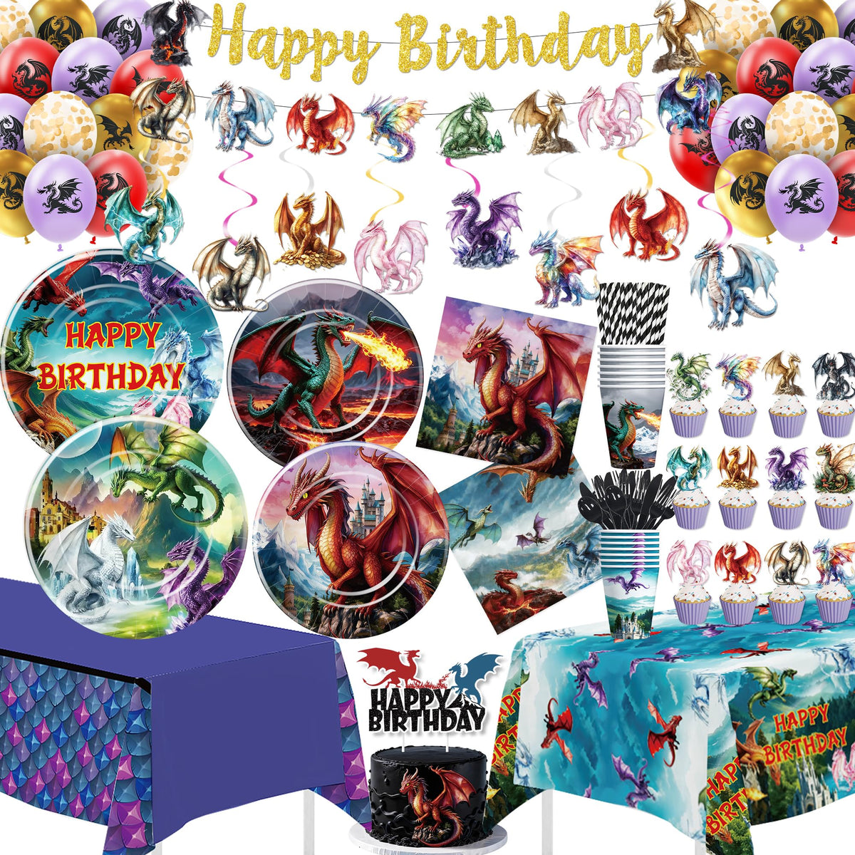 HOAKWA dragon party plates 9in showcase vivid fantasy artwork for a bold table setting.