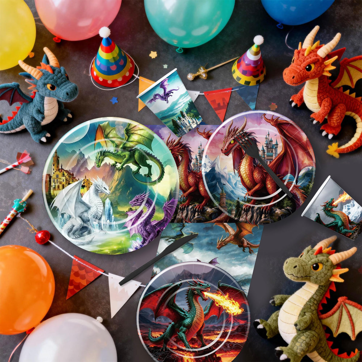HOAKWA flying dragon cake topper crowns the dessert with dynamic sparkle.