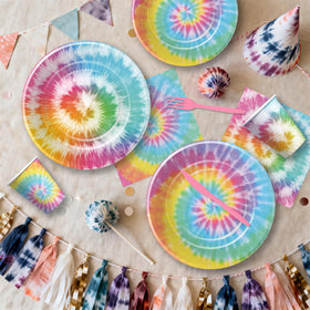HOAKWA tie-dye banner decorates walls with festive colors.