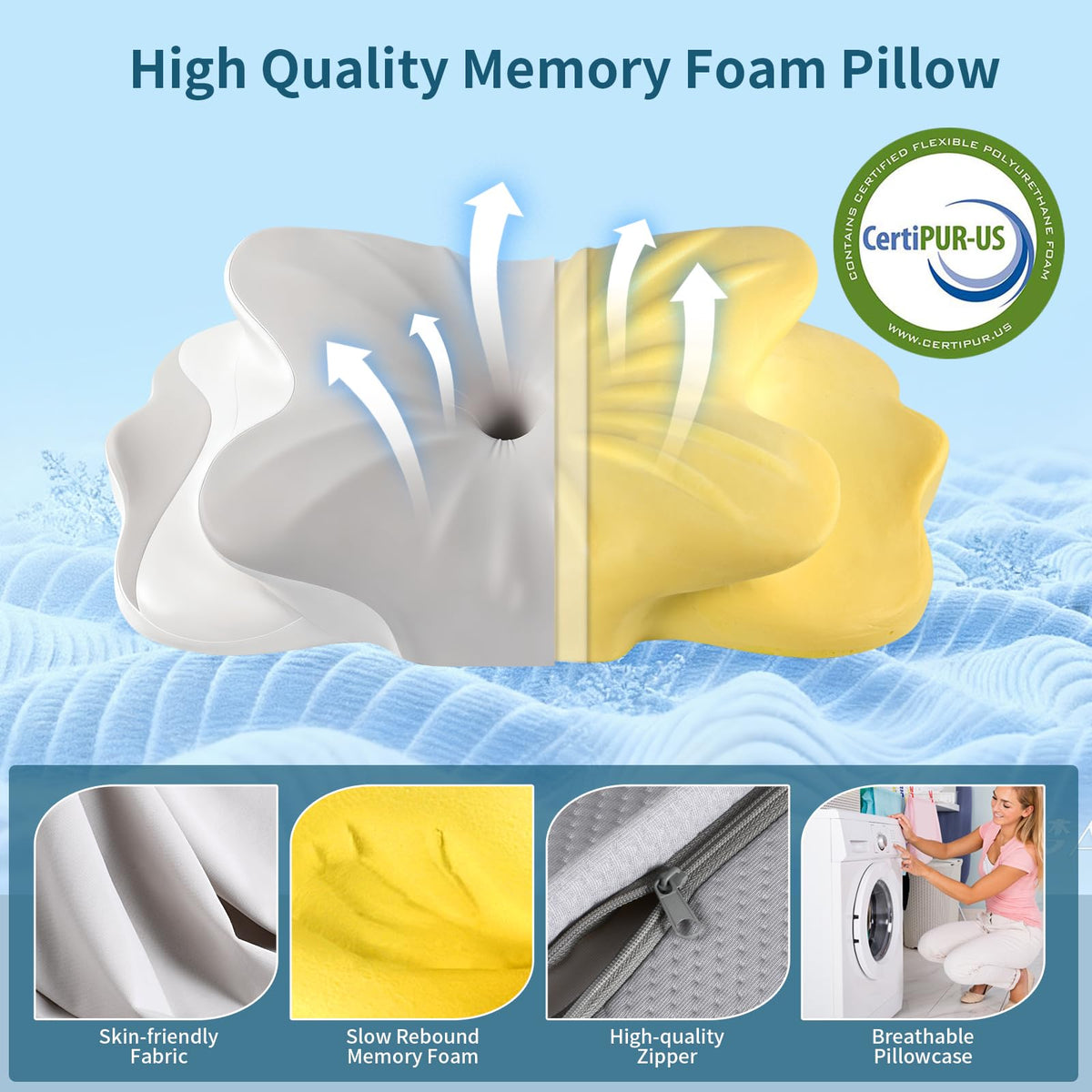 HOBEST breathable cover on pillow promotes cool, dry nights.