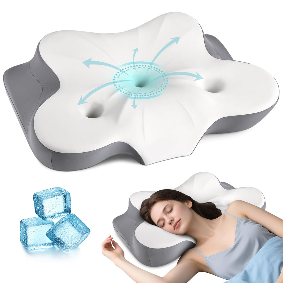 HOBEST cervical neck pillow with ear-relief zone for side-sleep comfort.