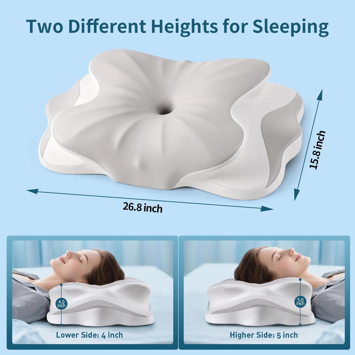 HOBEST neck pillow with two-height design for back and side sleepers.