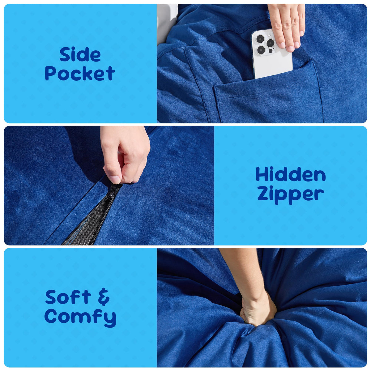 Hobestluk 2.5ft bean bag chair fits kids in playroom or bedroom.