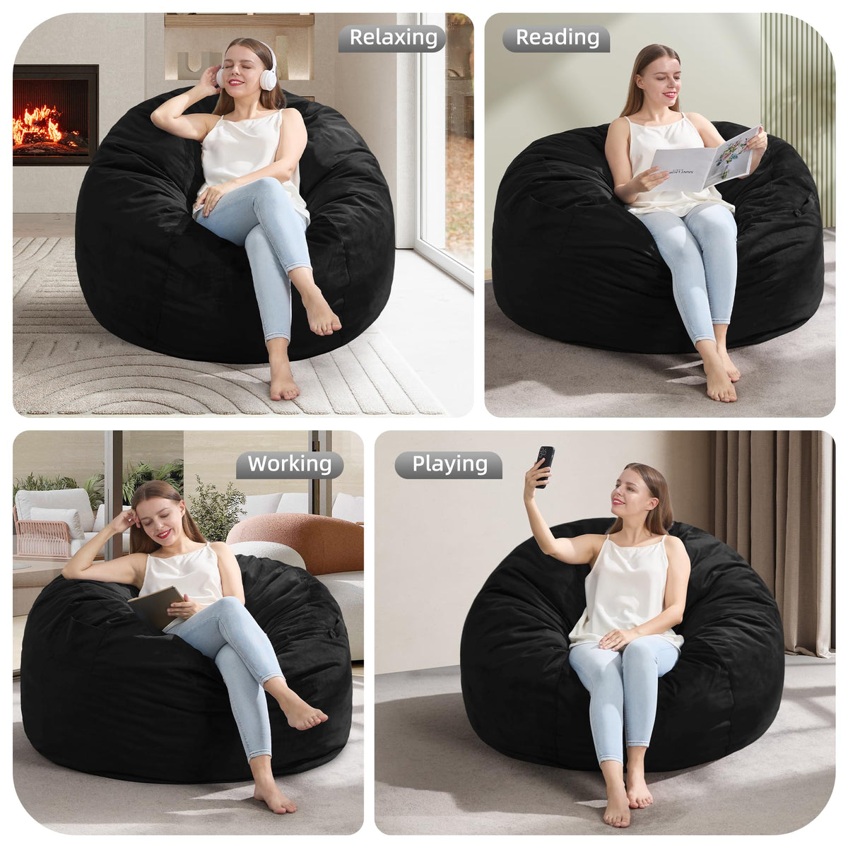 Hobestluk bean bag chair side pocket and handle for convenient rearranging.