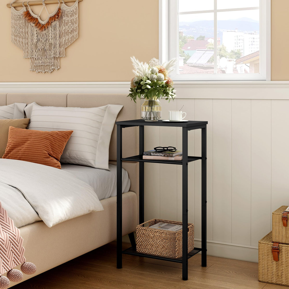 Hoctieon end table with adjustable feet protects floors and adds stability.