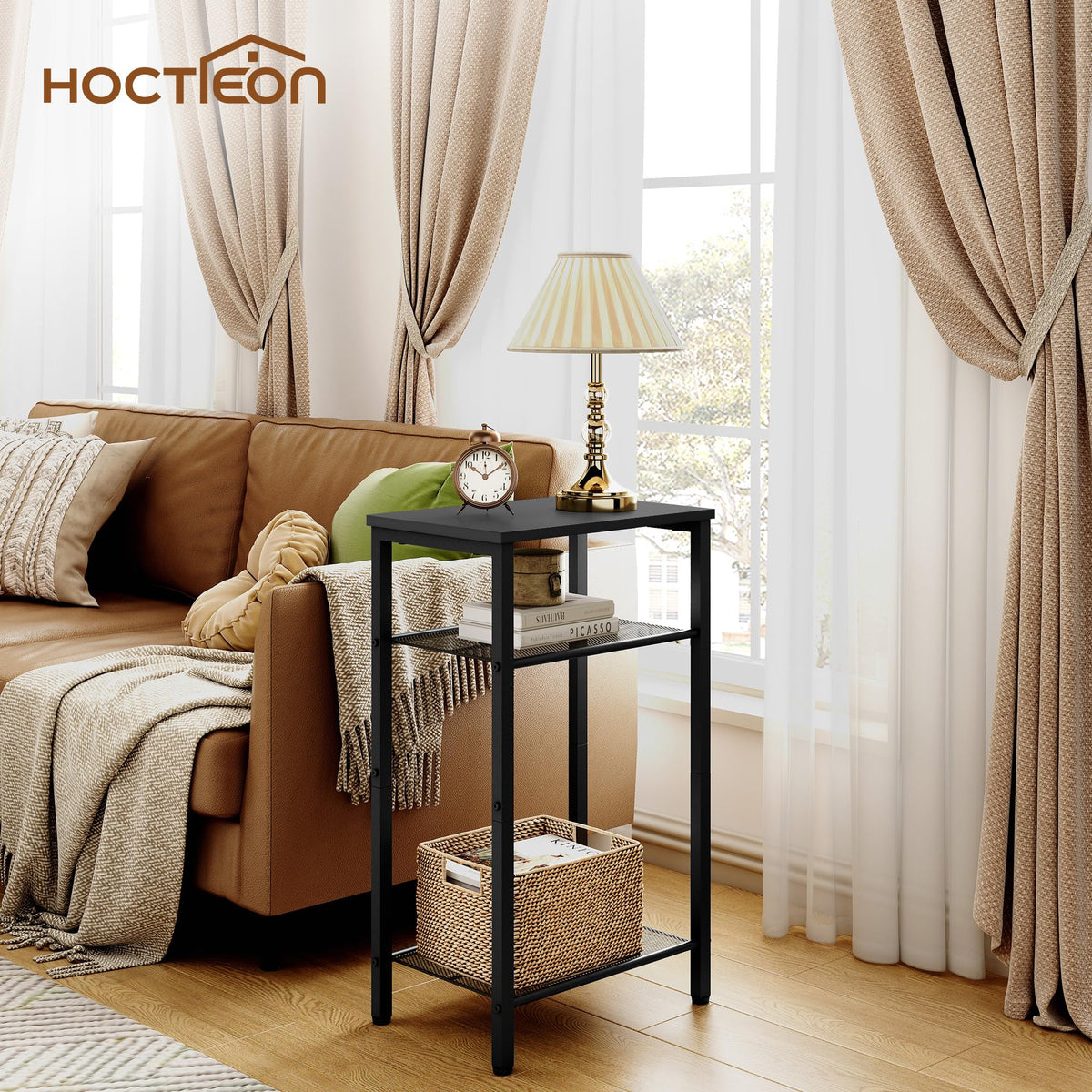 Hoctieon end table open shelves ideal for books and small decor.