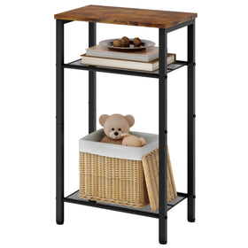 Hoctieon 3-tier end table in rustic brown for living room display and storage.