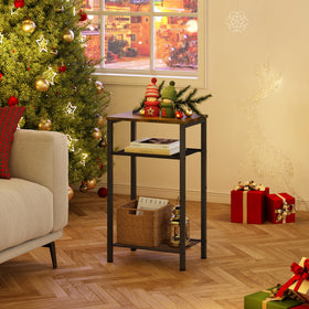 Hoctieon end table with open shelves showcasing decor and convenient storage top.