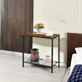 Hoctieon end table with open top shelf and lower storage tier for organization.