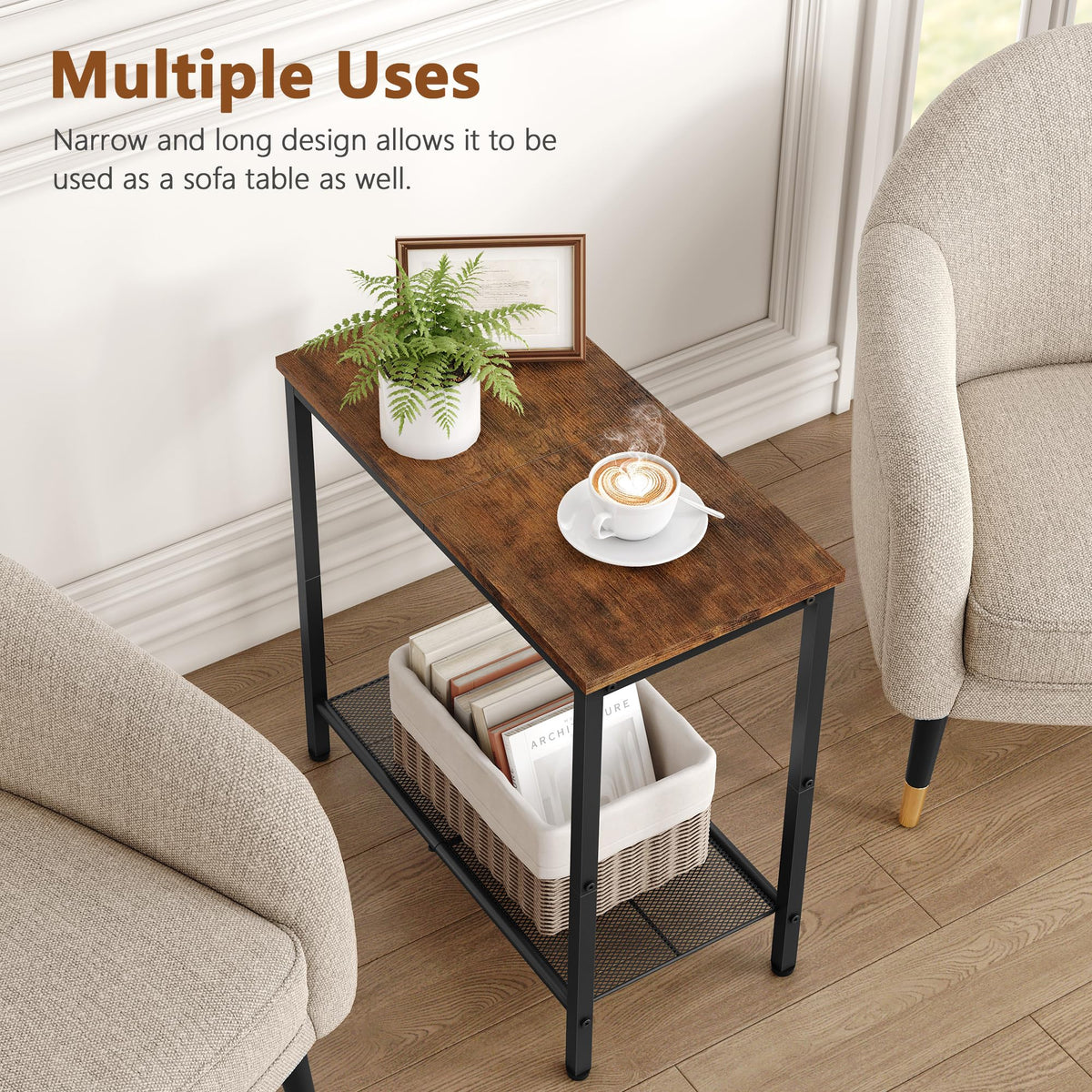 Hoctieon end table with sturdy square tube frame supports daily use.