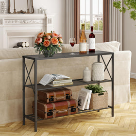 Hoctieon industrial console table side view highlights a sturdy gold frame for stable hallway use