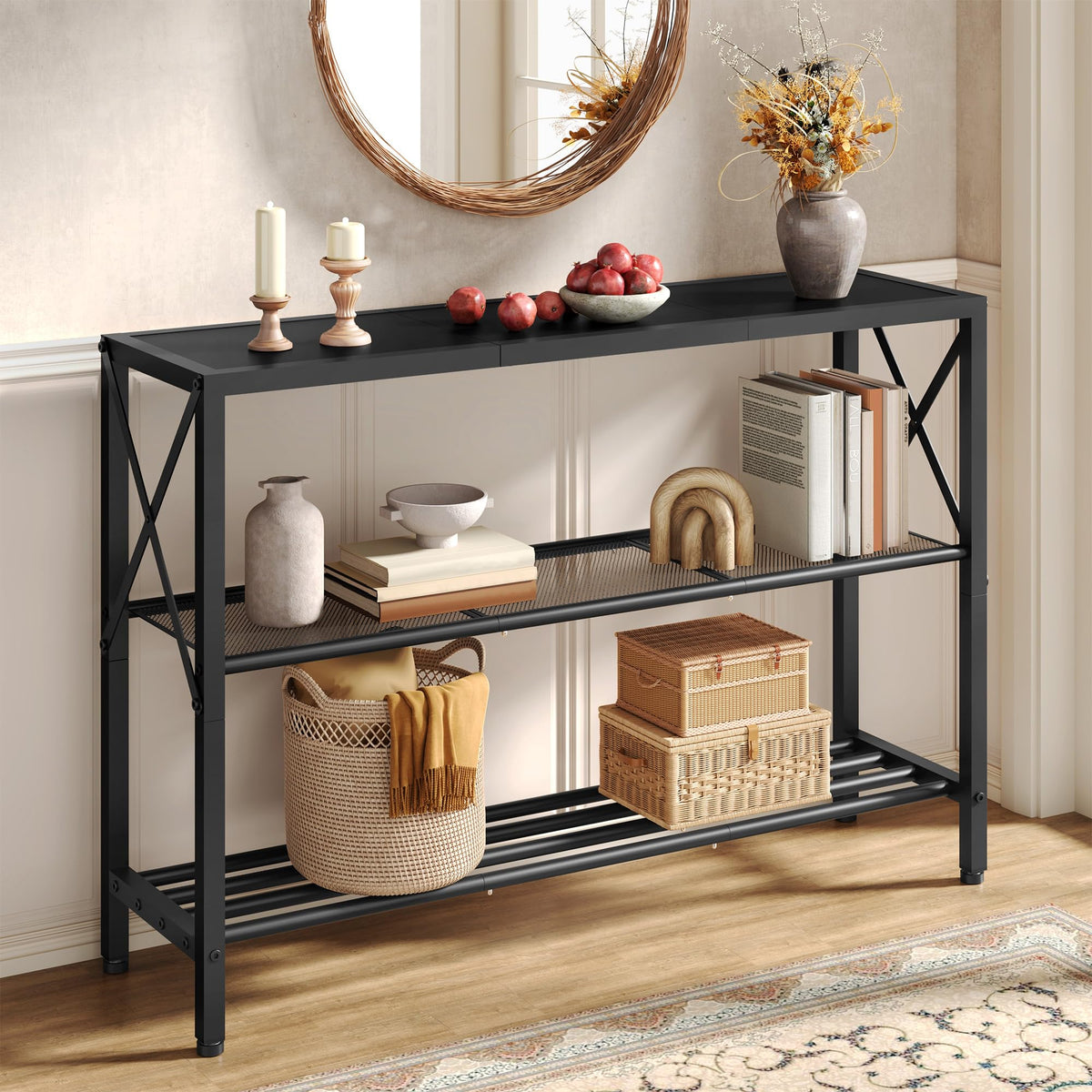 Hoctieon industrial console table top view shows a spacious surface for decor and daily essentials