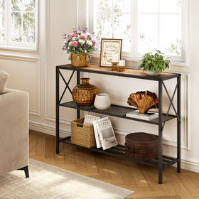 Hoctieon industrial console table with 3-tier shelves for clutter-free storage