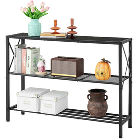 Hoctieon industrial console table black top enhances living room with vintage charm