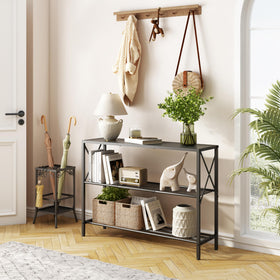 Hoctieon industrial console table assembly highlights easy setup with clear instructions