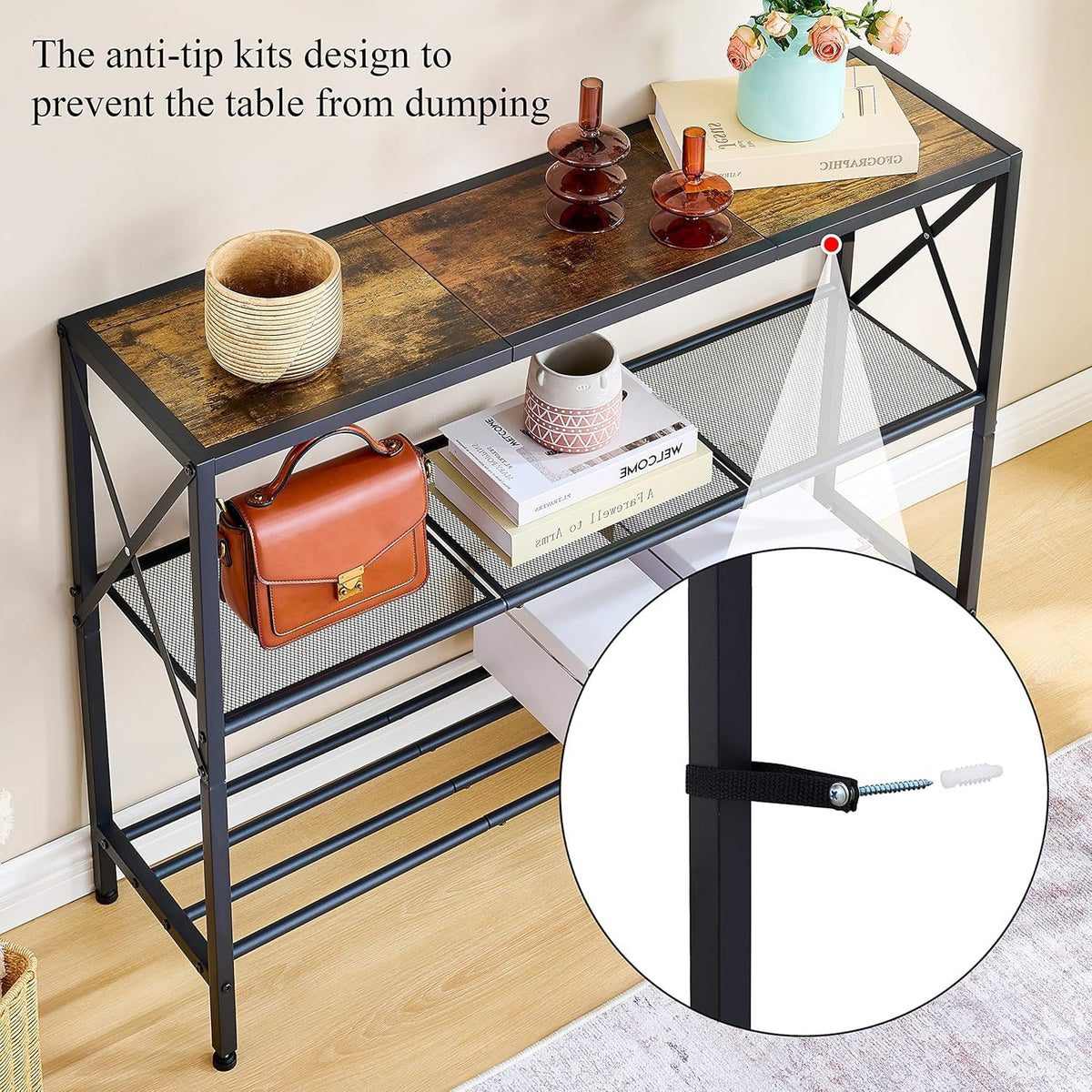 Hoctieon rustic wood top in dark finish for living areas