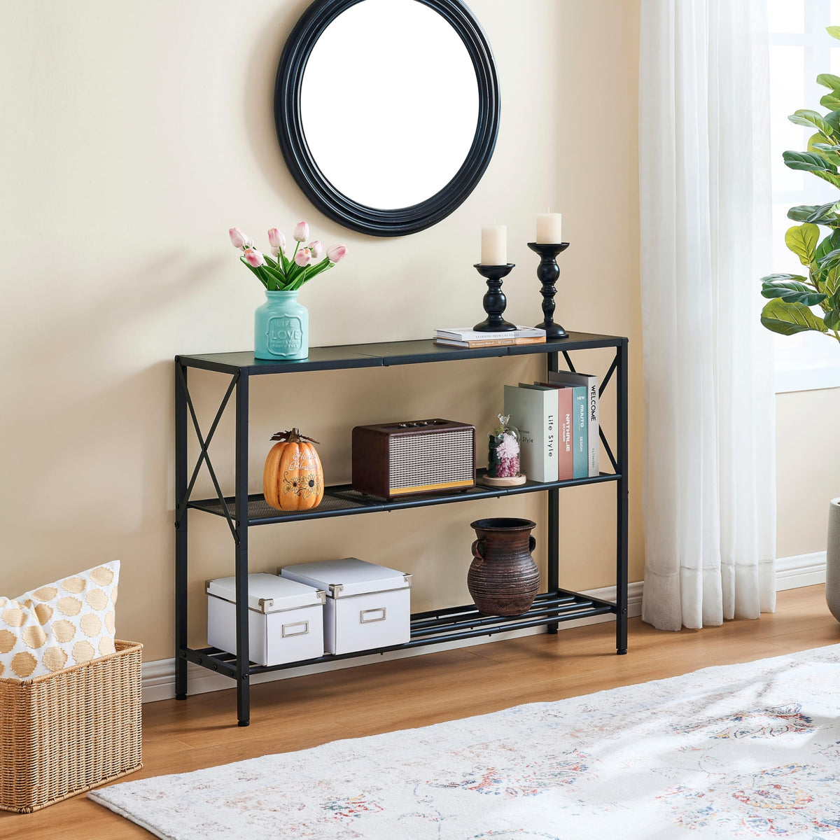 Hoctieon industrial console table sturdy metal frame ensures lasting durability