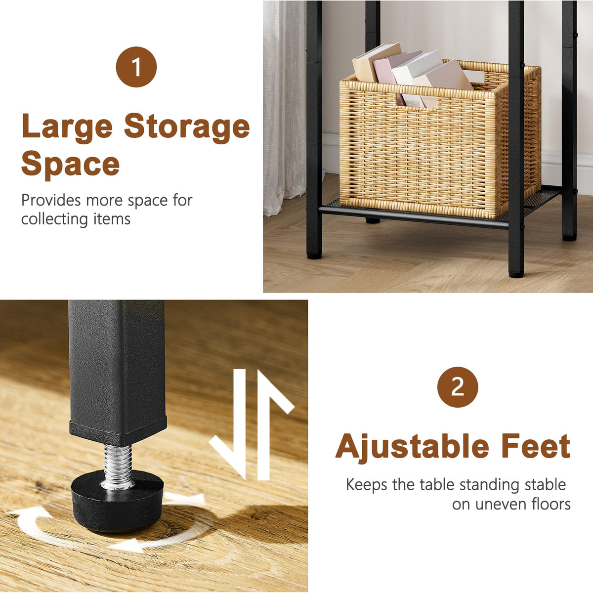 Hoctieon nightstand-style side table adds warmth and organization to bedrooms.