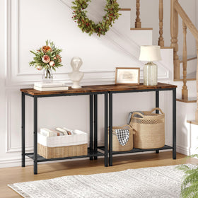 Hoctieon sofa side table with narrow storage beside the couch for convenient snacks.