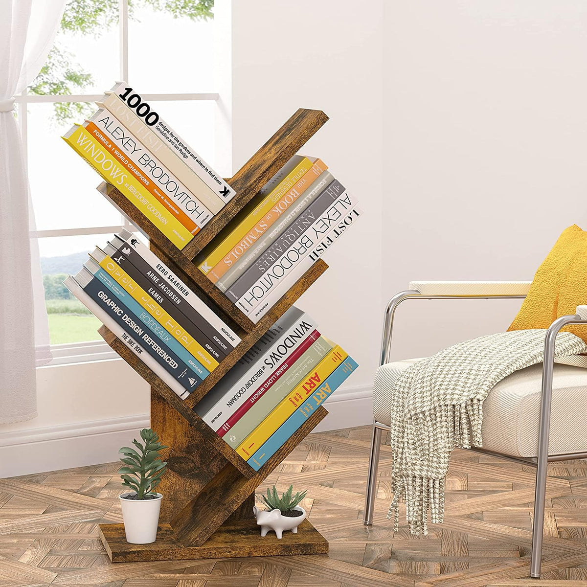 Hoctieon tree bookshelf close-up highlights FSC-certified wood texture