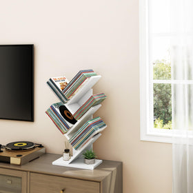 Hoctieon tree bookcase white side view highlighting slim footprint